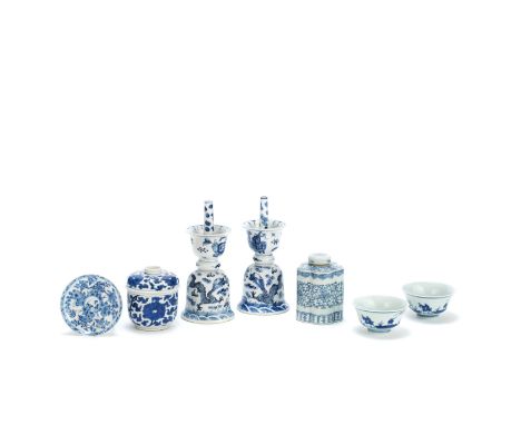 A GROUP OF BLUE AND WHITE VESSELSKangxi to late Qing DynastyComprising: a bowl and cover decorated with scrolling lotus stems