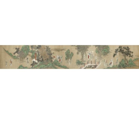 AFTER QIU YING (19TH CENTURY)Catching butterflies by the lotus poolInk and pigment on silk, bearing signature and red seal, m