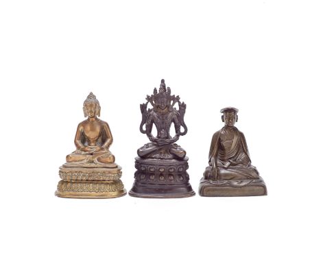 A GROUP OF THREE COPPER-ALLOY BUDDHIST FIGURES17th and 18th/19th centuryComprising: a sectional, copper-alloy figure of Shaky