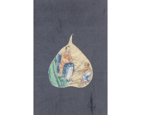 AN ALBUM OF BODHI LEAF PAINTINGS19th centuryContaining ten leaves, with various depictions of luohans and Guanyin. The album 