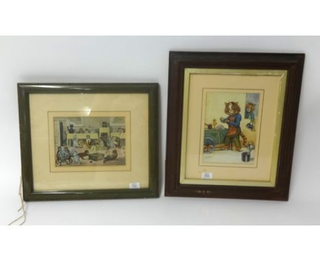 Louis Wain, collection of eight various cat prints including 'Cats at School', 'Cats in Bathroom', 'Hippopotamus' and 'Old Fr