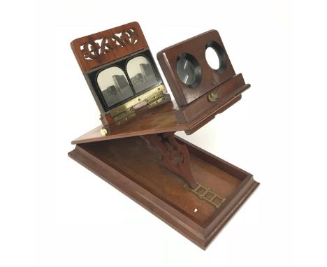 A Victorian mahogany Graphoscope viewer with plaque 'Rowsells, Picolo, Graphoscope', length 35cm, together with a collection 