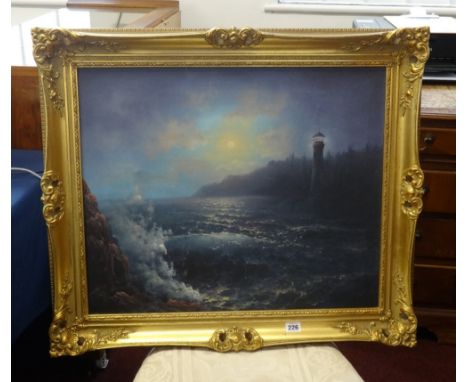 20th Century oil on canvas, signed 'Dresser', 'Moonlight Seascape', 50cm x 60cm in swept gilt frame.