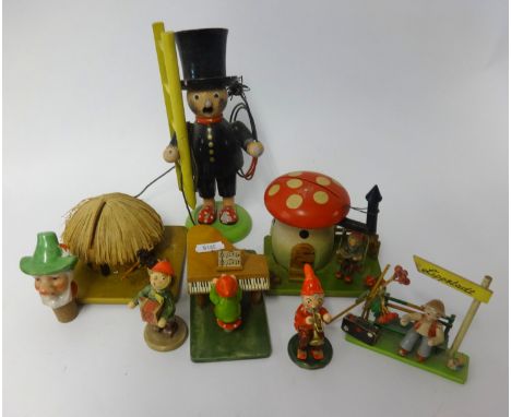 A collection of German novelty gnome figures also a Corgi 'Chitty Chitty Bang Bang' Diecast model and other items.