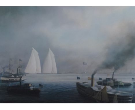 Tim Thompson, a pair of marine prints, 'The Americas Cup', signed, in gilt frames, overall size 66cm x 77cm.