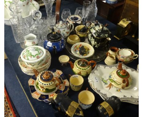 A early 20th Century jug and basin set, various glassware, Devon Pottery, Osborne china tea plates, Victorian and later tea p