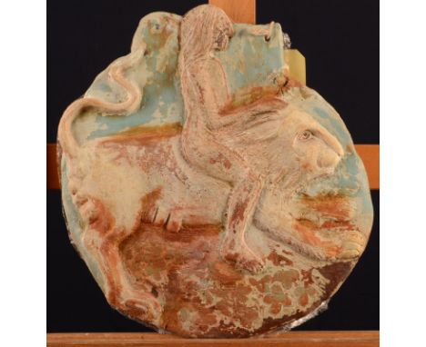 HEATHER BRAY Victory Riding on a Lion Ceramic plaque 39 x 36cm