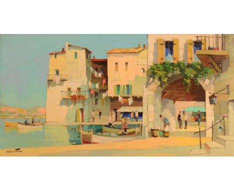 DOYLY-JOHN Ventimiglia Italian RivieraOil on canvas Signed Inscribed to the back along with a charcoal sketch 41 x 76cm   Con