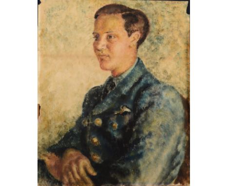 EVE WILSHER Portrait of a young WWII pilot Watercolour Indistinctly signed and dated 194260 x 49cmTogether with a print