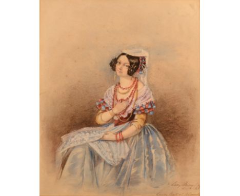 Portrait of Lady Mary Paget in Spanish fancy dress Watercolour Indistinct inscriptions 28.5 x 24cm