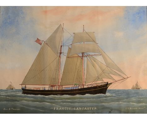 J H HARRISON A ship portrait 'Francis of Lancaster Capt O Thomas'Gouache Signed and inscribed 54 x 73cm