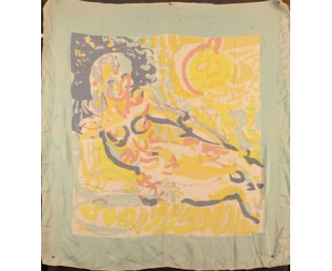 PATRICK HERON Nude sunbathing  Screenprinted silk scarf Signed and dated '47 in the print 90 x 85cmPrinted by Cresta silks