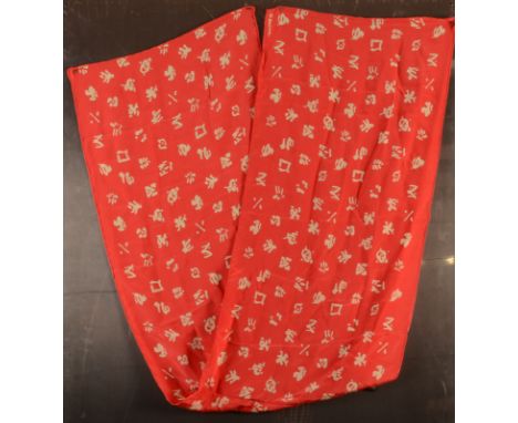 PATRICK HERON Red and white silk scarf By Beckford Silk Signed in the print 38 x 158cm