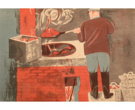 RICHARD PLATTBoiling Lobsters circa 1953Three colour lithograph Signed and inscribed by the artists widow Diane Platt Paper s