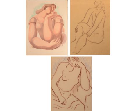 MARY AUDSLEY Two figure studies Pastel Together with a signed lithograph