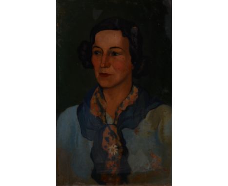 Portrait of a lady Oil on board Indistinctly signed 57 x 37cm