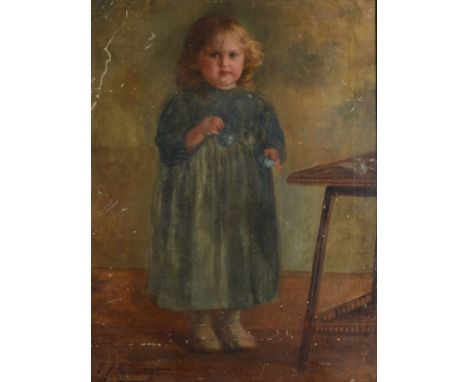 E J HARRINGTON Full length portrait of a young girl Oil on canvas, laid down Signed 61 x 46cm