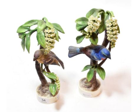 Two Royal Worcester models, Lazuli Bunting and Cock and Hen, by Dorothy Doughty each dated 1962 with black printed marks to b