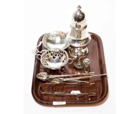 A collection of silver, comprising: a George sugar-caster, by Edward Barnard &amp; Sons Ltd., London, 1931; a set of Chinese 