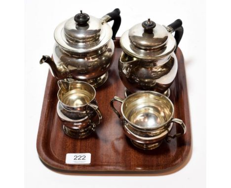 A four-piece George V silver tea-service, by Robert Ashworth &amp; Co Ltd., London, 1915, each piece baluster and on spreadin