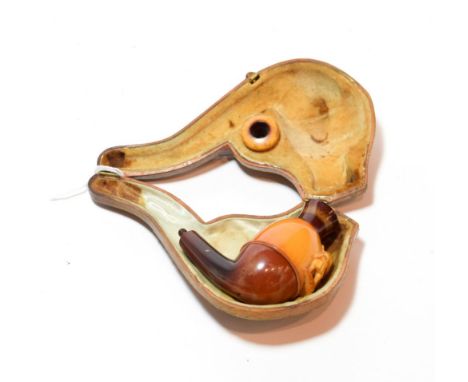 An erotic Meerschaum pipe, with twist action, cased (missing stem mouthpiece)