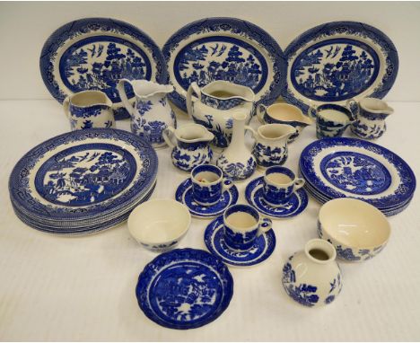 Three boxes of assorted china ware, mainly dinner and tea ware. To include blue and white Willow pattern, Duchess bone china,