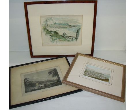 Small framed print entitled 'Scarborough From Olivers Mount' (28cm x 23cm), framed hand coloured engraving The Itinerant York