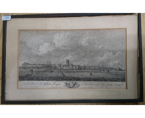 Framed and mounted print of harbour scene published by T. Lee & Co, T. Brown, R. Milson & G. E. Browne Hull, published June 1