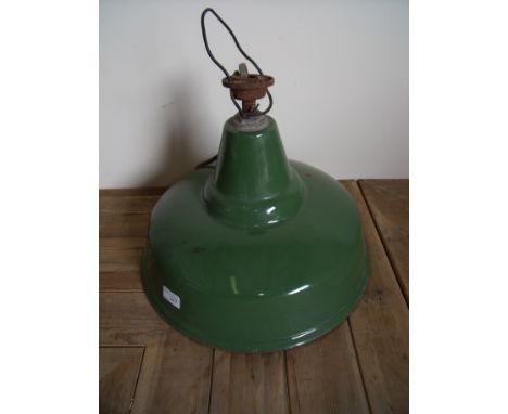 Large vintage industrial style green enamel centre light fitting 
