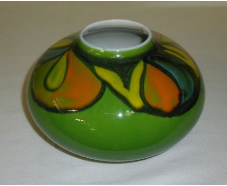 Poole Pottery squat vase on green ground with printed mark to base (12cm)