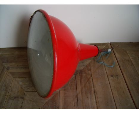 Large vintage industrial style red enamel centre light 