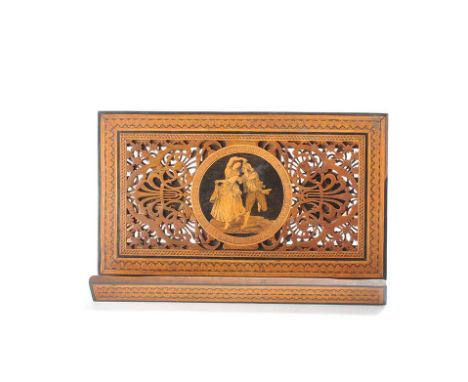 19TH CENTURY KILLARNEY STYLE TELESCOPIC BOOK STAND.  WIDTH EXTENDED: 30 INCHES, FOLDING PANEL WIDTH: 17 INCHES, DEPTH: 12 INC