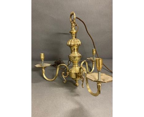A three arm brass celling light or chandelier 