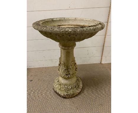 A garden bird bath with foliage design to base H 56 cm