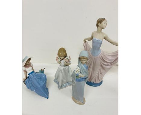 A selection of four Lladro and Lladro Nao porcelain figurines some boxed 