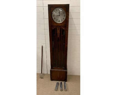 An 1960's oak long case clock art deco style (H187cm W42cm D25cm)