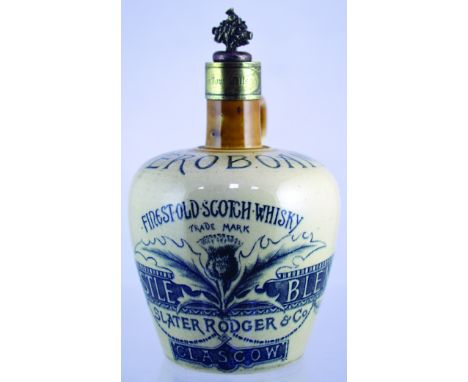 JEROBOAM WHISKY JUG. (WG pg 172) 8ins tall, tan neck with silver mount, engraved THE MANSE OLD KILPATRICK &amp; silver stoppe