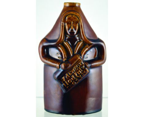 REFORM FLASK. 8ins tall, shiny brown glaze, bewigged gent holding scroll W. DAWSON/ LIED JULY/ THE 4 18 in raised lettering t