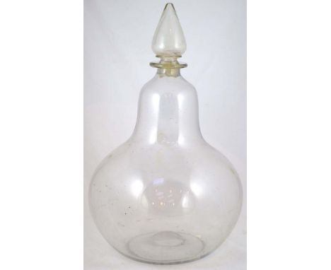 LARGE PHARMACY SHOW GLOBE. 22ins tall to top of stopper, clear glass pear shape, ground pontil base. Very good. (9/10) NR