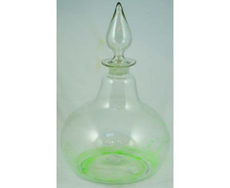 PHARMACY SHOP DISPLAY SHOW GLOBE. 14ins tall to top of stopper, pear shape, pontil scar to base. Very rare small size. Very g