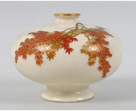 A fine Japanese Satsuma pottery miniature vase by Yabu Meizan, Meiji period, of compressed ovoid form, the body decorated wit