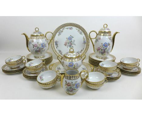 A Limoges Bernardaud B & Cie part tea and coffee service, with gilt decoration and floral design, twelve place settings, comp