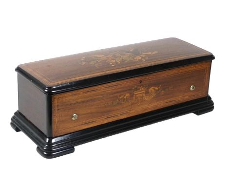 A 19th century Swiss music box, playing 8 airs, possibly Nicole Freres, rosewood veneered, strung and crossbanded, inlaid to 