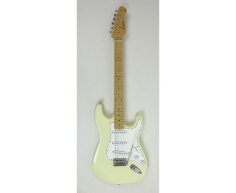A Harley Benton ST-62MN VW Vintage Series Stratocaster style electric guitar, in vintage white, with vintage style tuners, Ca