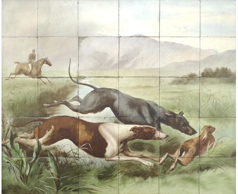After George Bouverie Goddard (British, 1832-1886): a set of thirty Victorian hand painted tiles, depicting a hare coursing s