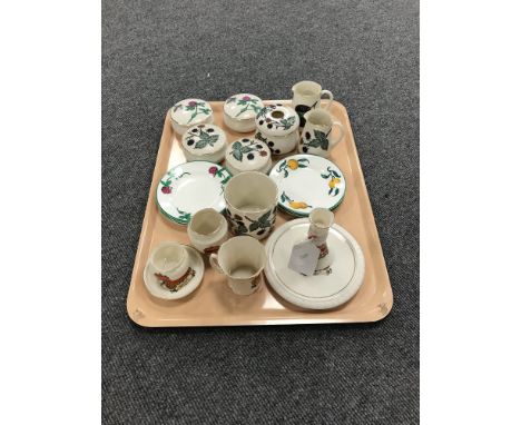 A tray containing Goss pieces, a Goss china trinket set, together with six Goss tea plates 