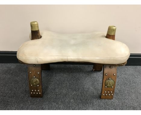 A camel stool and a teak effect lamp table 