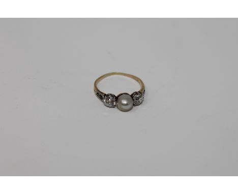 An antique 18ct gold pearl and diamond ring CONDITION REPORT: The ring is in good condition. The pearl is 6.1mm in diameter. 