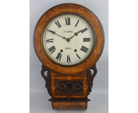 F. Howe, Hull - an Anglo American wall clock, the white enamel dial with black Roman numerals to a mahogany case with boxwood