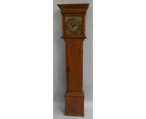 Whitehurst, Derby - a George III oak 30 hour long case clock, the 11" brass dial signed, the movement stiking on a bell, to a